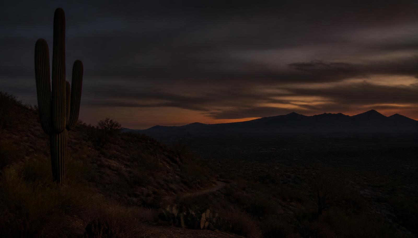 Dark Arizona desert landscape at dusk